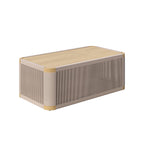 Modern outdoor swivel sofa set with aluminum frame and rope accents, includes coffee table in khaki