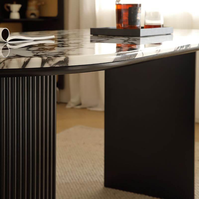 Oval multicolor genuine marble dining table set with 4 chairs for stylish dining rooms