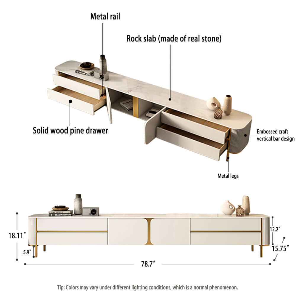 Rectangle TV stand with elegant marbling slate top for a luxury living room setup