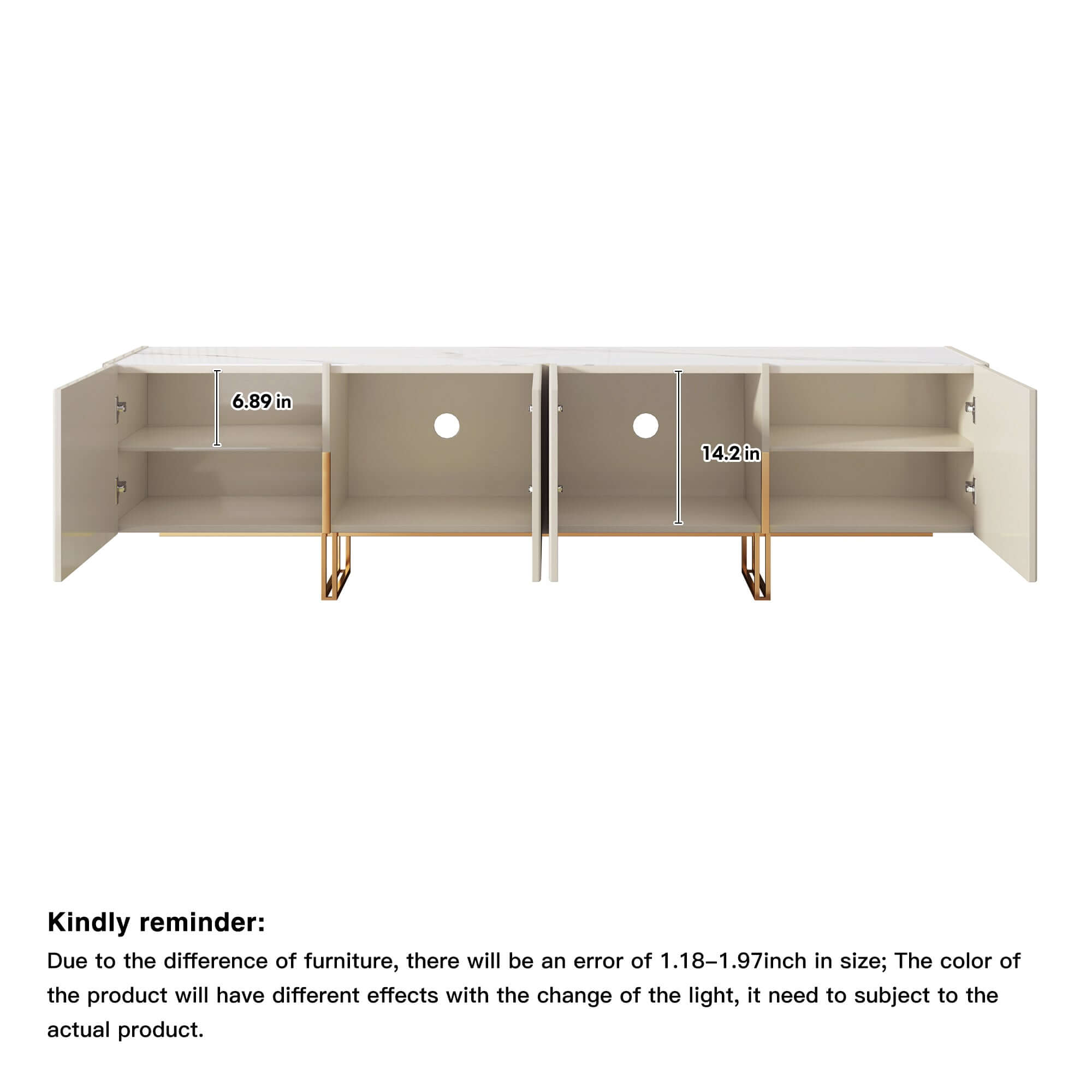 86.6-inch media console TV stand with faux marble top and storage, fits TVs up to 88 inches