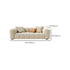 Modern Beige Upholstered Wood Sofa with Square Arms and Sewn Pillow Back Sofa