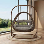 Cocoa metal 2-seater porch swing egg chair with stand, cushions, and wear-resistant design