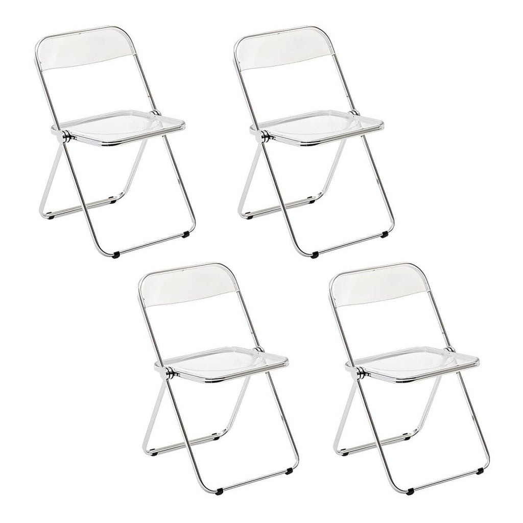 Scandinavian style dining chair with silver metal legs and plastic acrylic seat