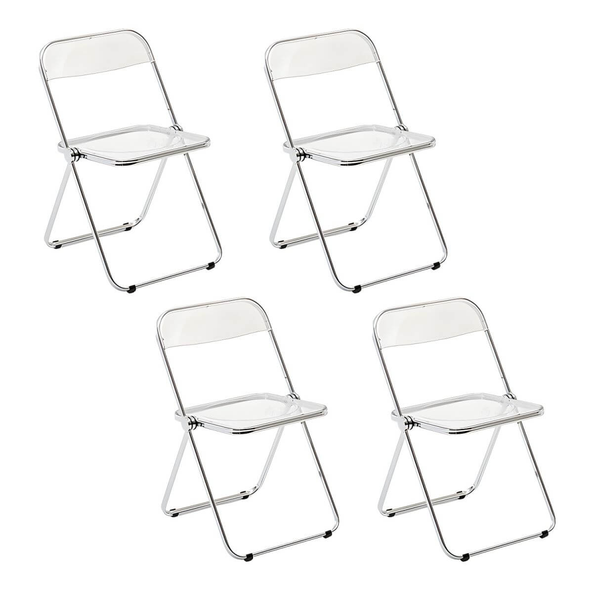 Scandinavian style dining chair with silver metal legs and plastic acrylic seat