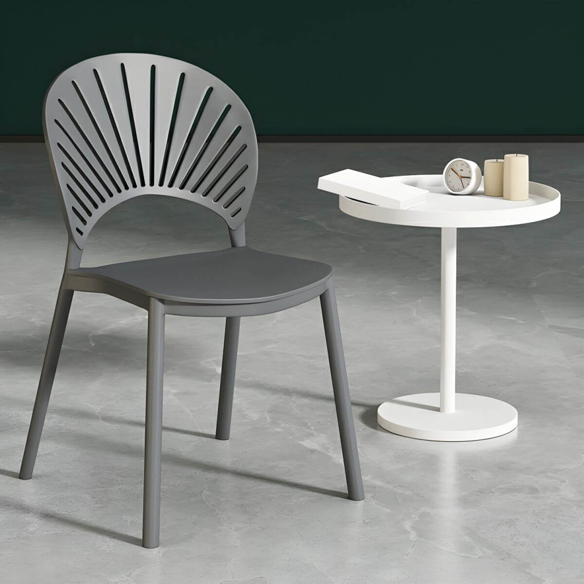 Scandinavian style plastic and acrylic side chair with low back for kitchen and dining