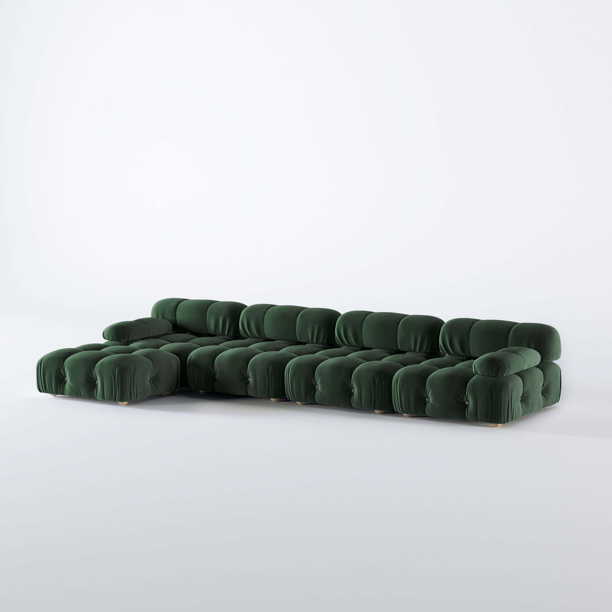 Velvet 4-seater sofa with chaise lounge, perfect for spacious living rooms