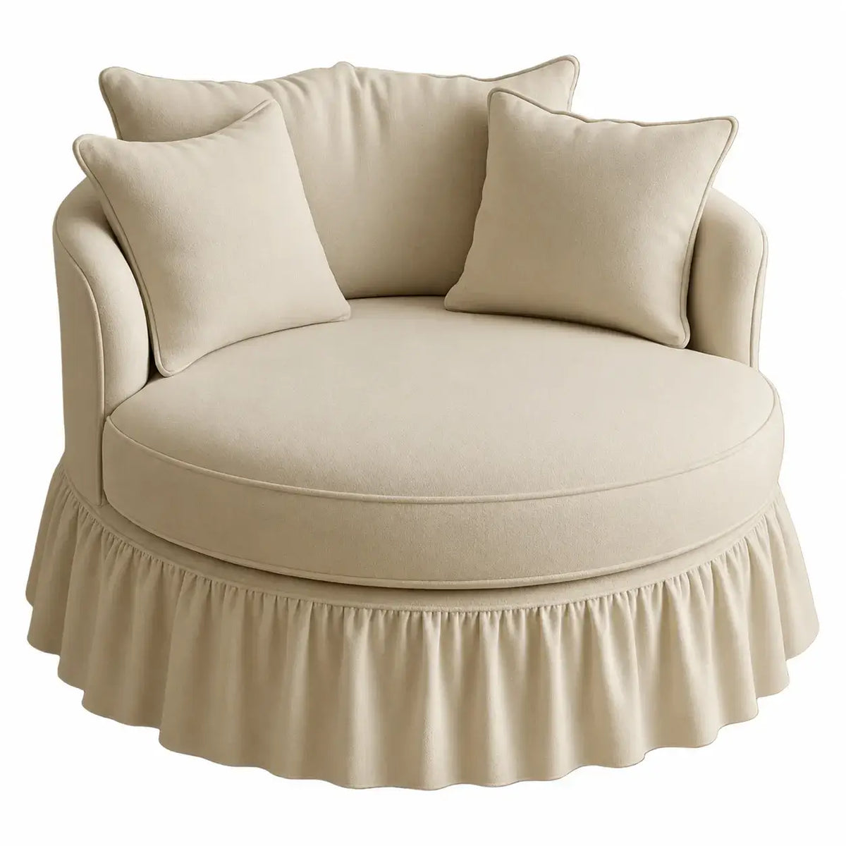 Birch Linen Oversized Circle Sofa with Layered Cushions and Ruffle Skirt