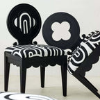Single dining chair with black and white velvet plum blossom backrest and high-grade jacquard fabric main product image