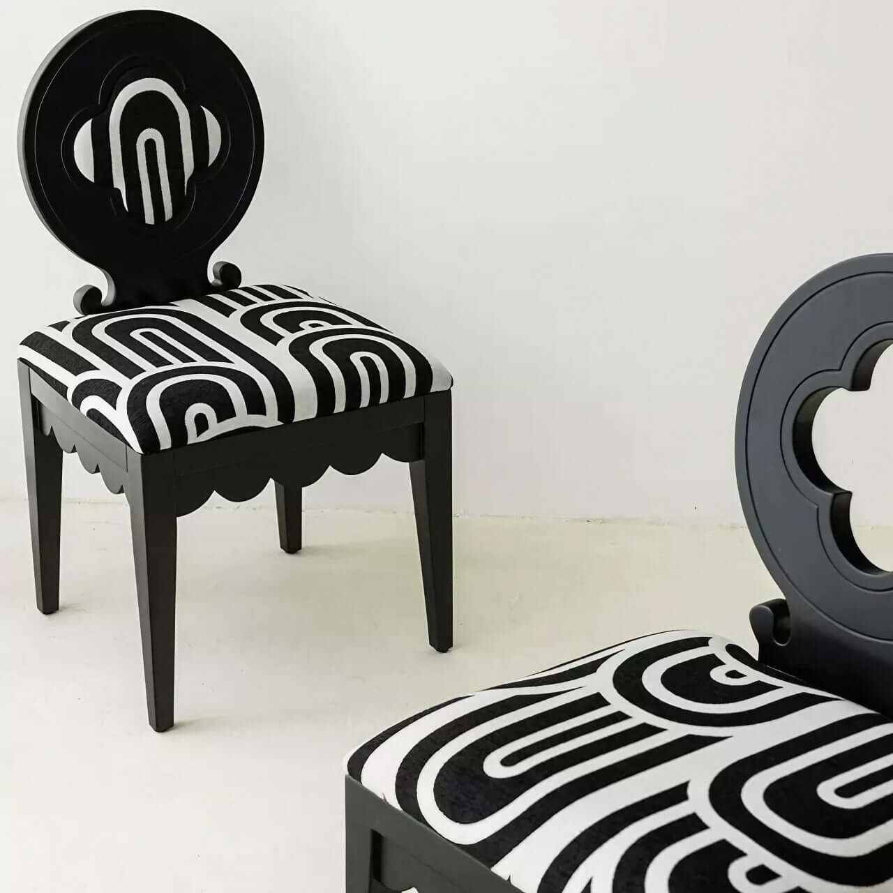Black and White Velvet Plum Blossom Backrest High-Grade Jacquard Single Dining Chair Secondary image