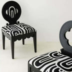 Single dining chair with black and white velvet plum blossom backrest and high-grade jacquard fabric