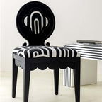 Single dining chair with black and white velvet plum blossom backrest and high-grade jacquard fabric
