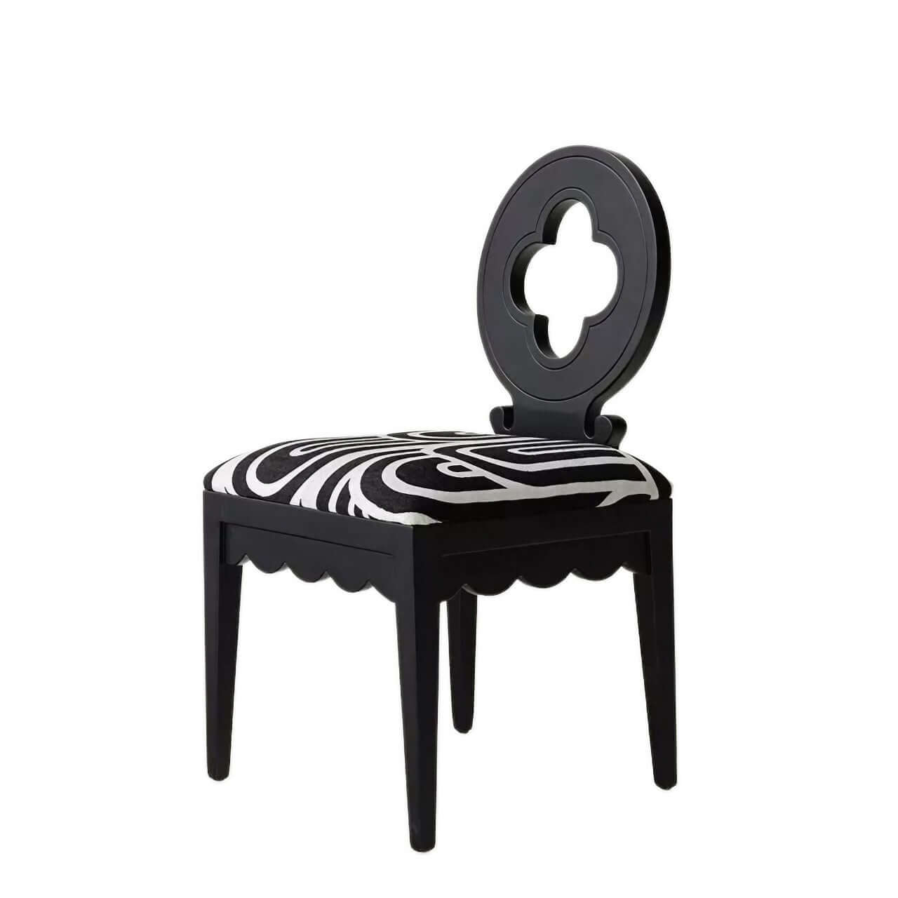 Single dining chair with black and white velvet plum blossom backrest and high-grade jacquard fabric