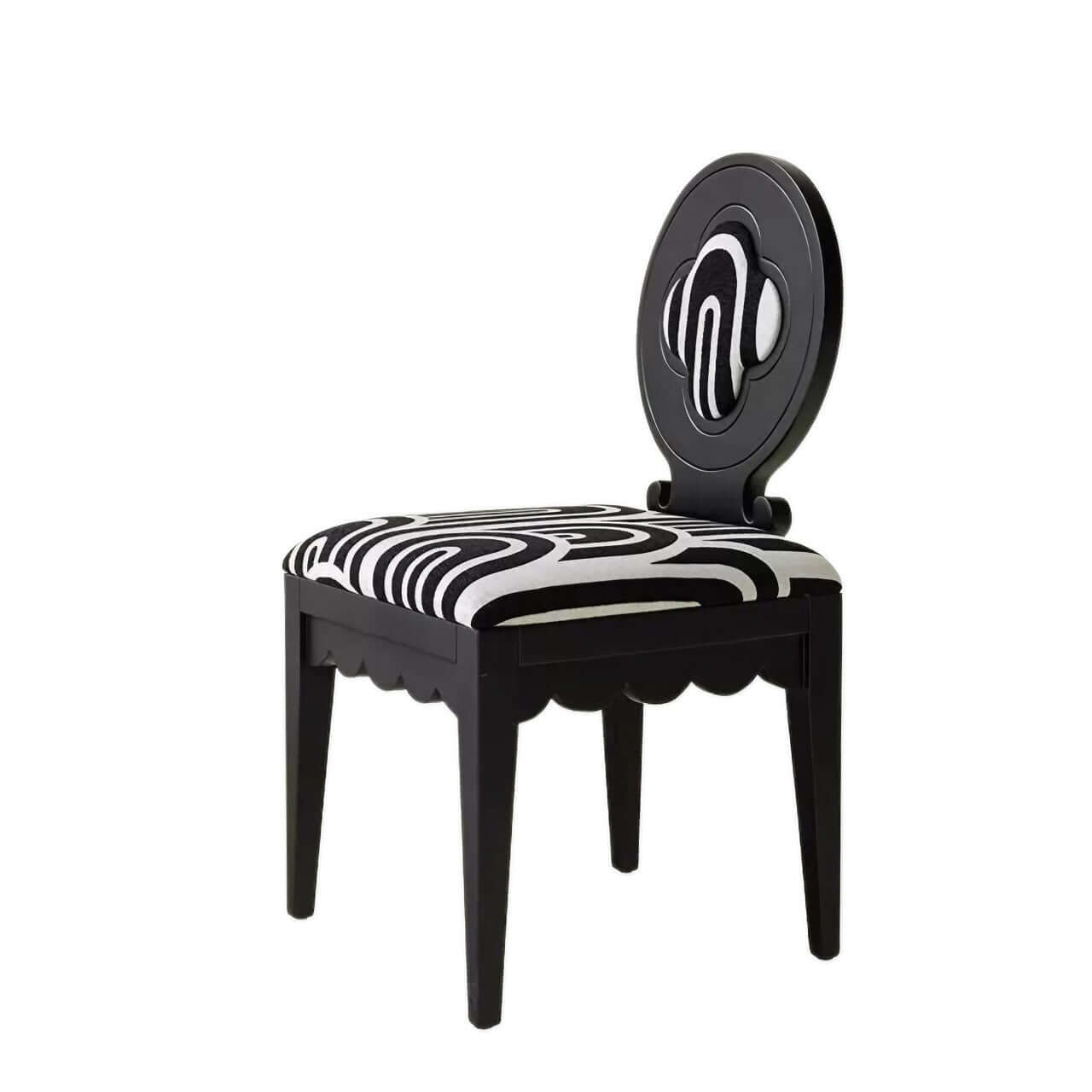 Single dining chair with black and white velvet plum blossom backrest and high-grade jacquard fabric
