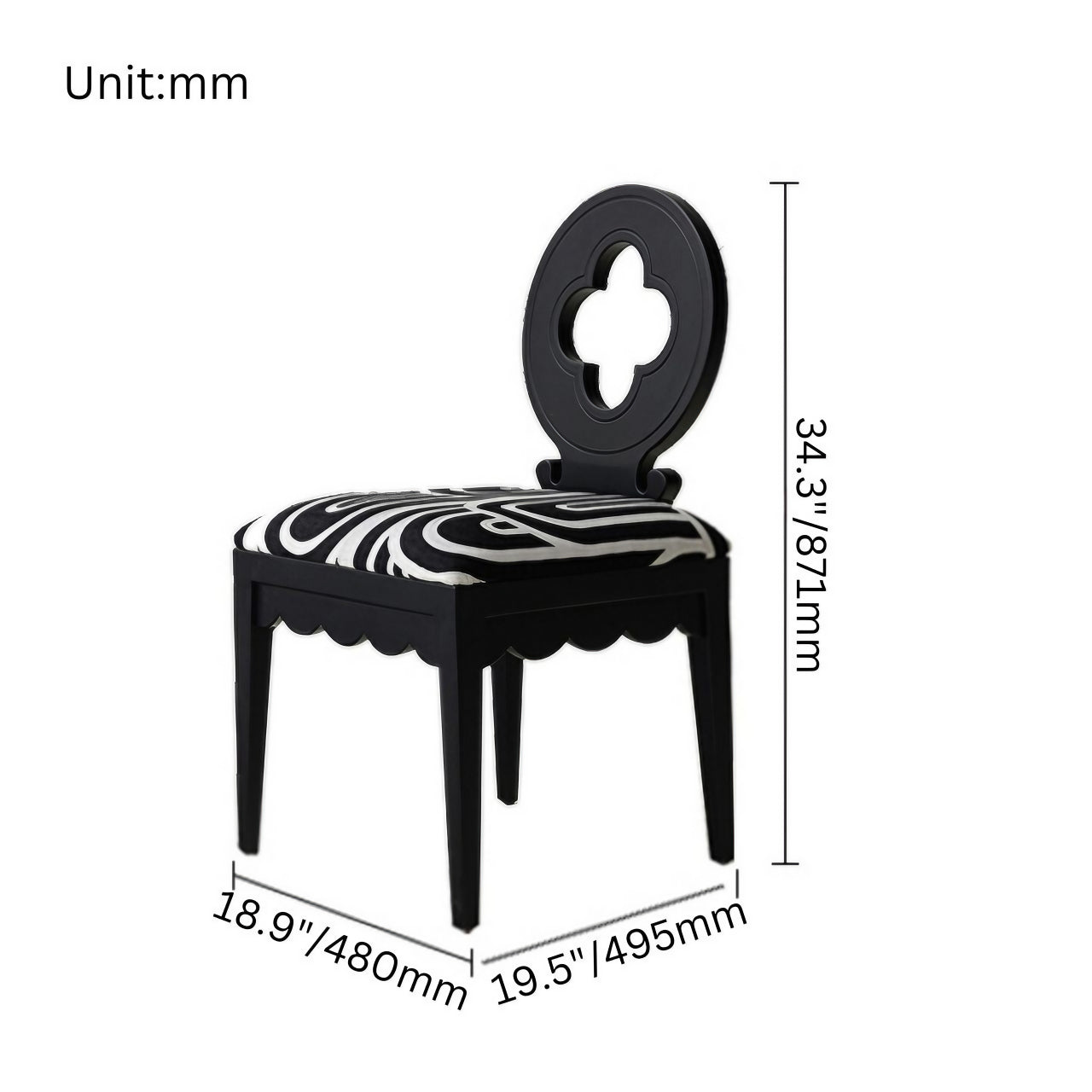 Black and White Velvet Plum Blossom Backrest High-Grade Jacquard Single Dining Chair