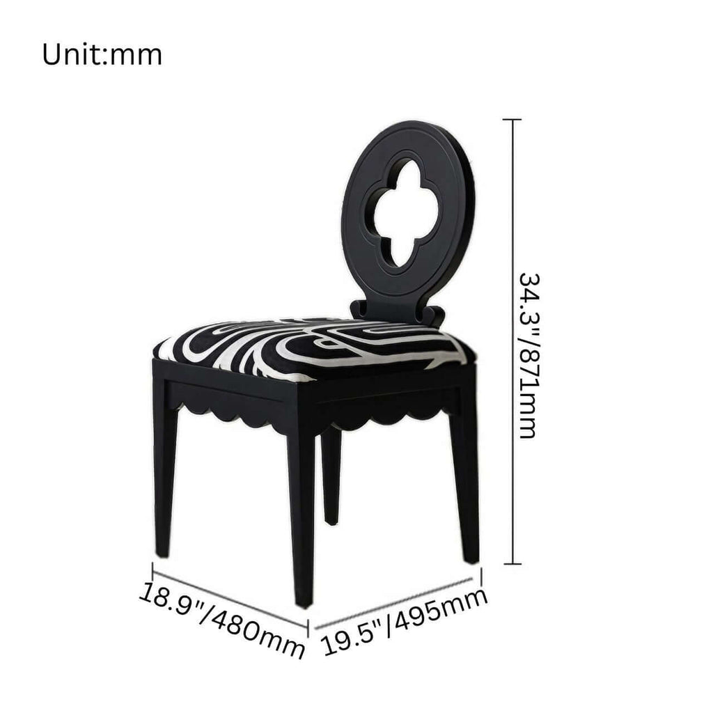 Single dining chair with black and white velvet plum blossom backrest and high-grade jacquard fabric dimensions