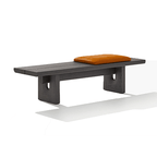 Black Ash Wood Bench with Geometric Metal Legs, Nordic Style