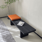 Black Ash Wood Bench with Geometric Metal Legs, Nordic Style