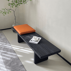 Black Ash Wood Bench with Geometric Metal Legs, Nordic Style
