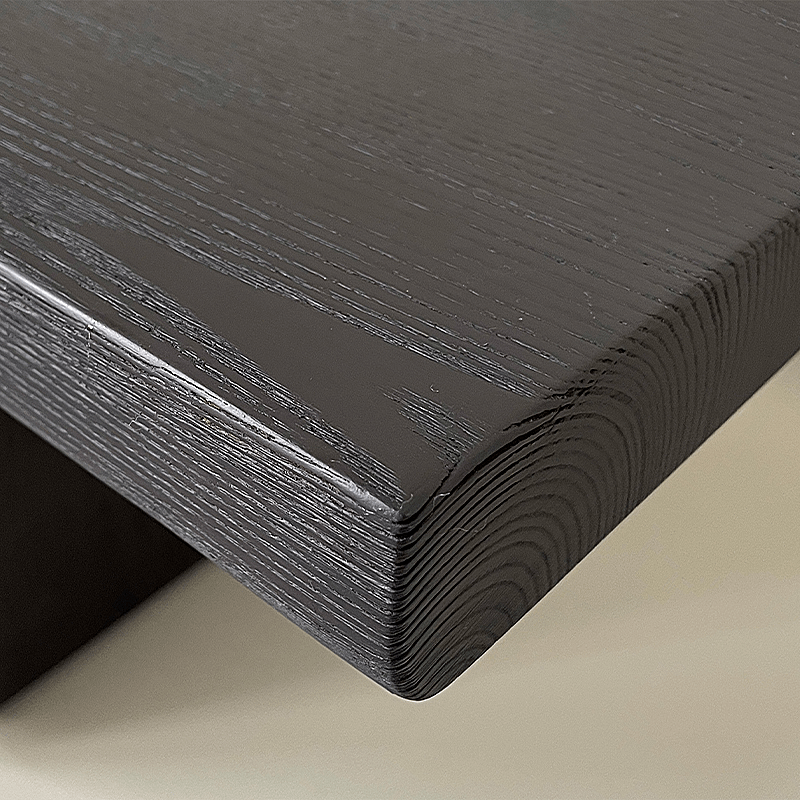 Black Ash Wood Bench with Geometric Metal Legs, Nordic Style