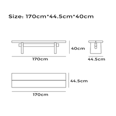 Black Ash Wood Bench with Geometric Metal Legs, Nordic Style