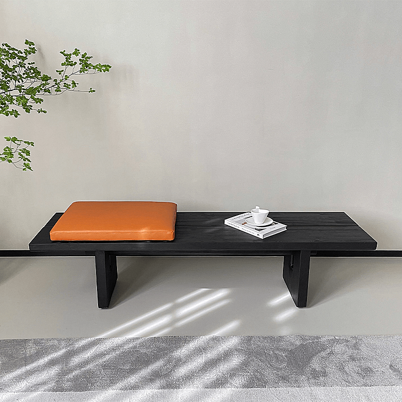 Black Ash Wood Bench with Geometric Metal Legs, Nordic Style Main Product Image