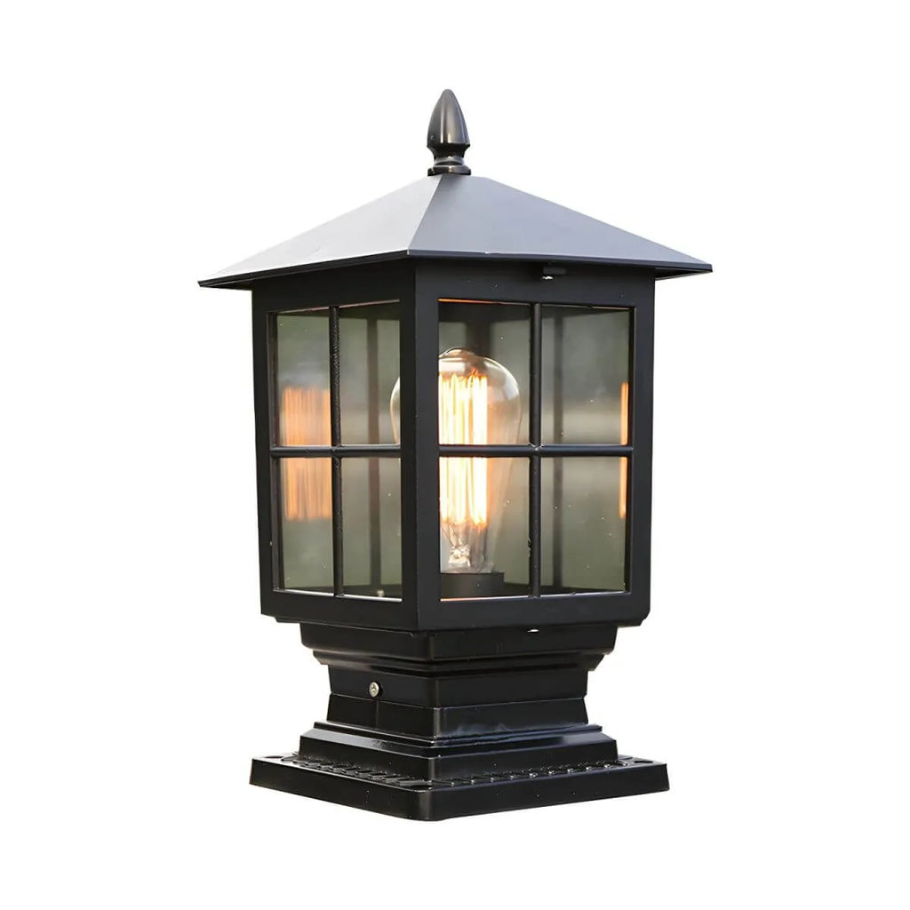 Black Bronze Metal Lantern Outdoor Table Light with Clear Glass Shade