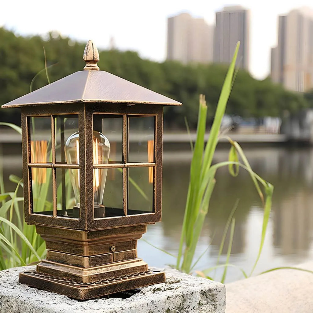 Black Bronze Metal Lantern Outdoor Table Light with Clear Glass Shade