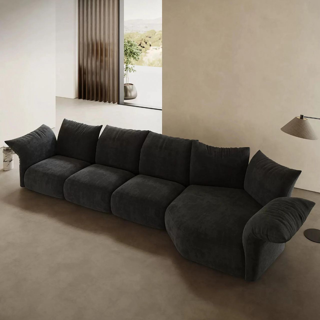 Black Chenille Multi-Seater Sofa in Petal Shape for Modern Living Rooms