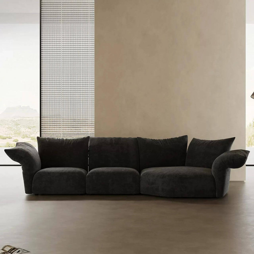 Black Chenille Multi-Seater Sofa in Petal Shape for Modern Living Rooms