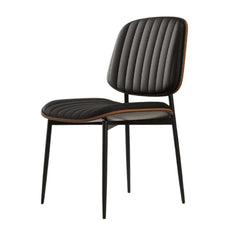 Black Leather Minimalist Dining Chair with Sturdy Backrest