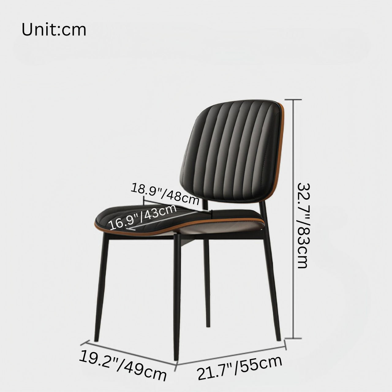 Luxurious Black Durable Leather Backrest Dining Chair Single Chair for Dining Room