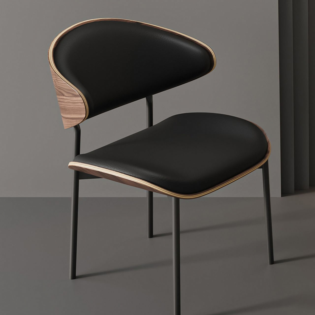 Elegant Black Curved Back Single Dining Chair in Durable Leather