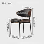 Black leather single dining chair with curved back, durable and minimalist luxury design dimensions