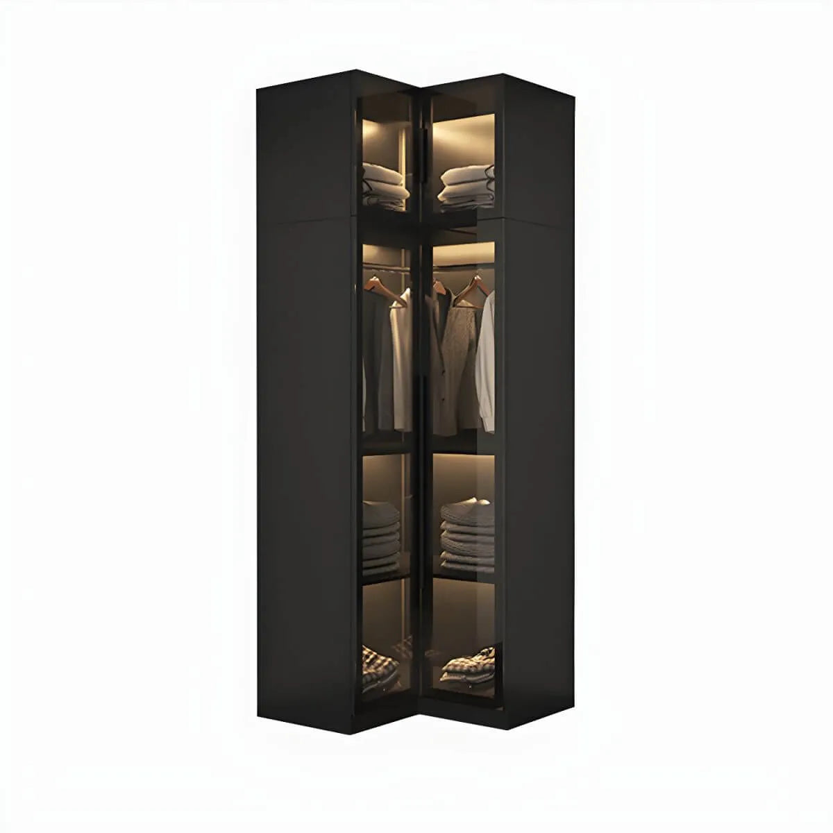 Black Glass Display Wardrobe Armoire With Soft-Close Storage