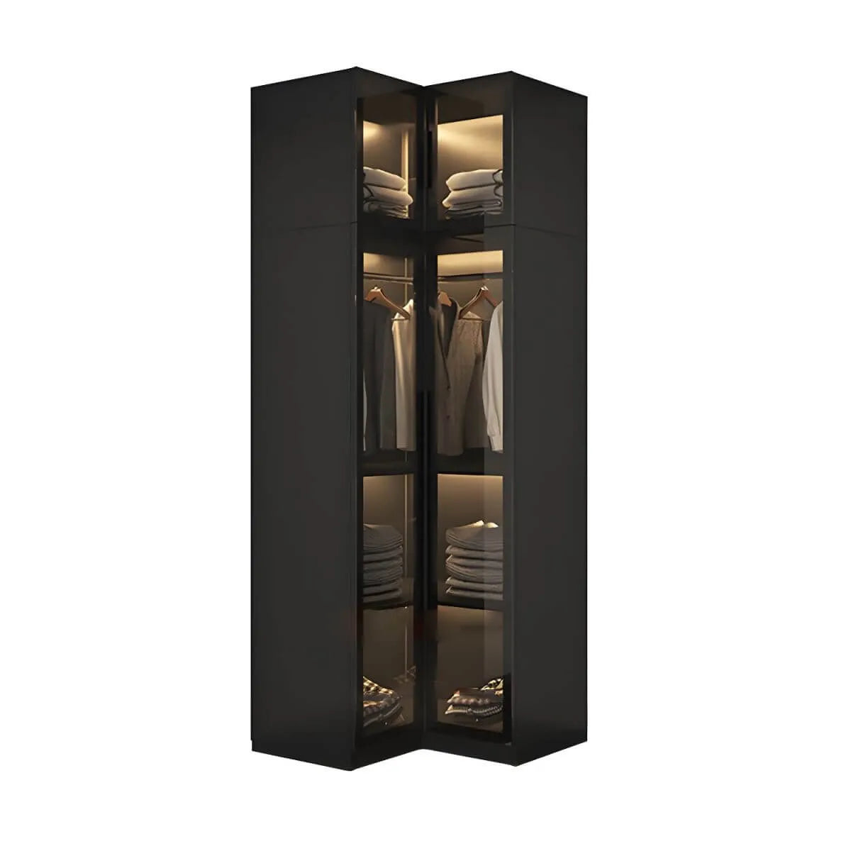 Black Glass Display Wardrobe Armoire With Soft-Close Storage