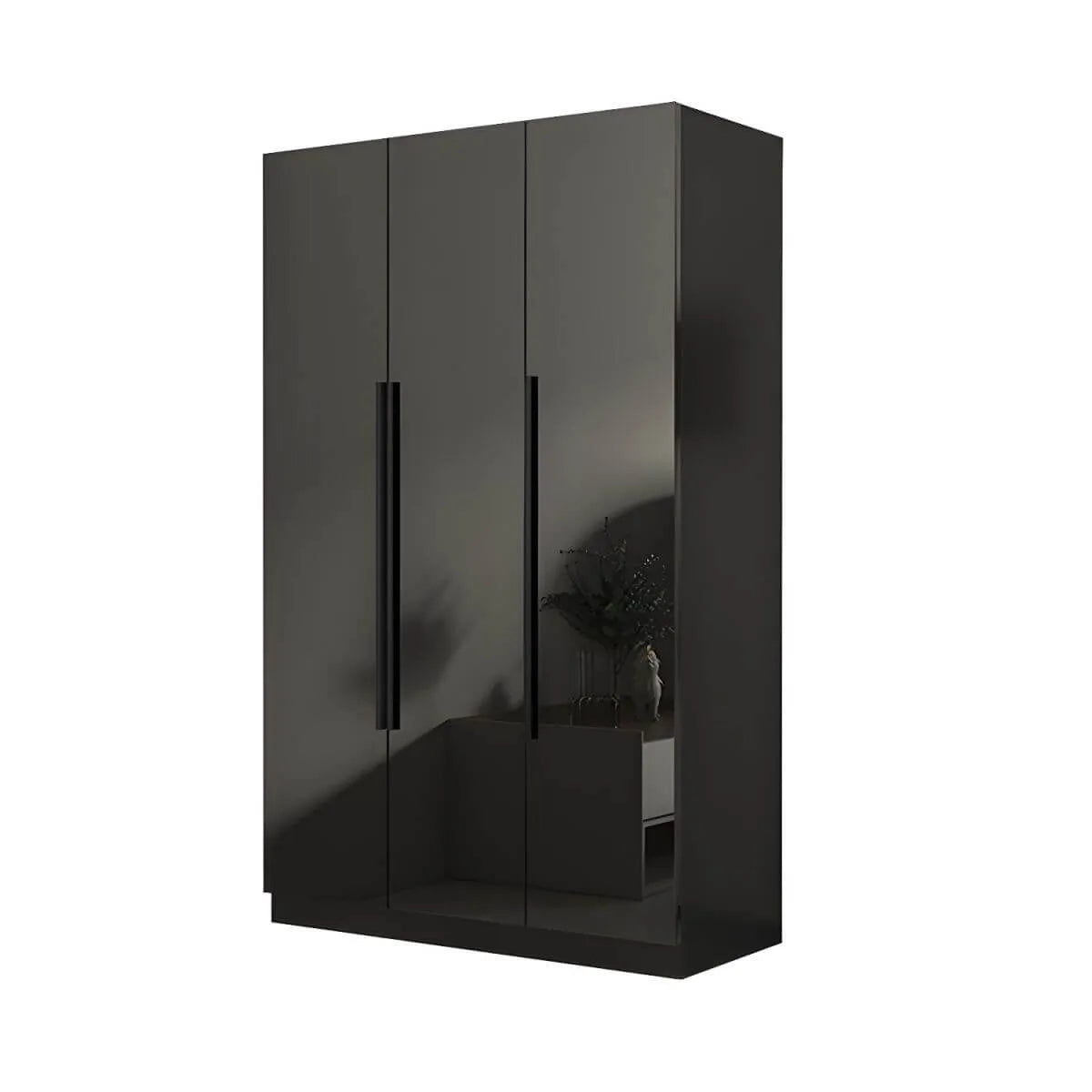 Black Glass Display Wardrobe Armoire With Soft-Close Storage