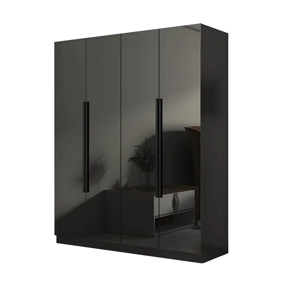 Black Glass Display Wardrobe Armoire With Soft-Close Storage