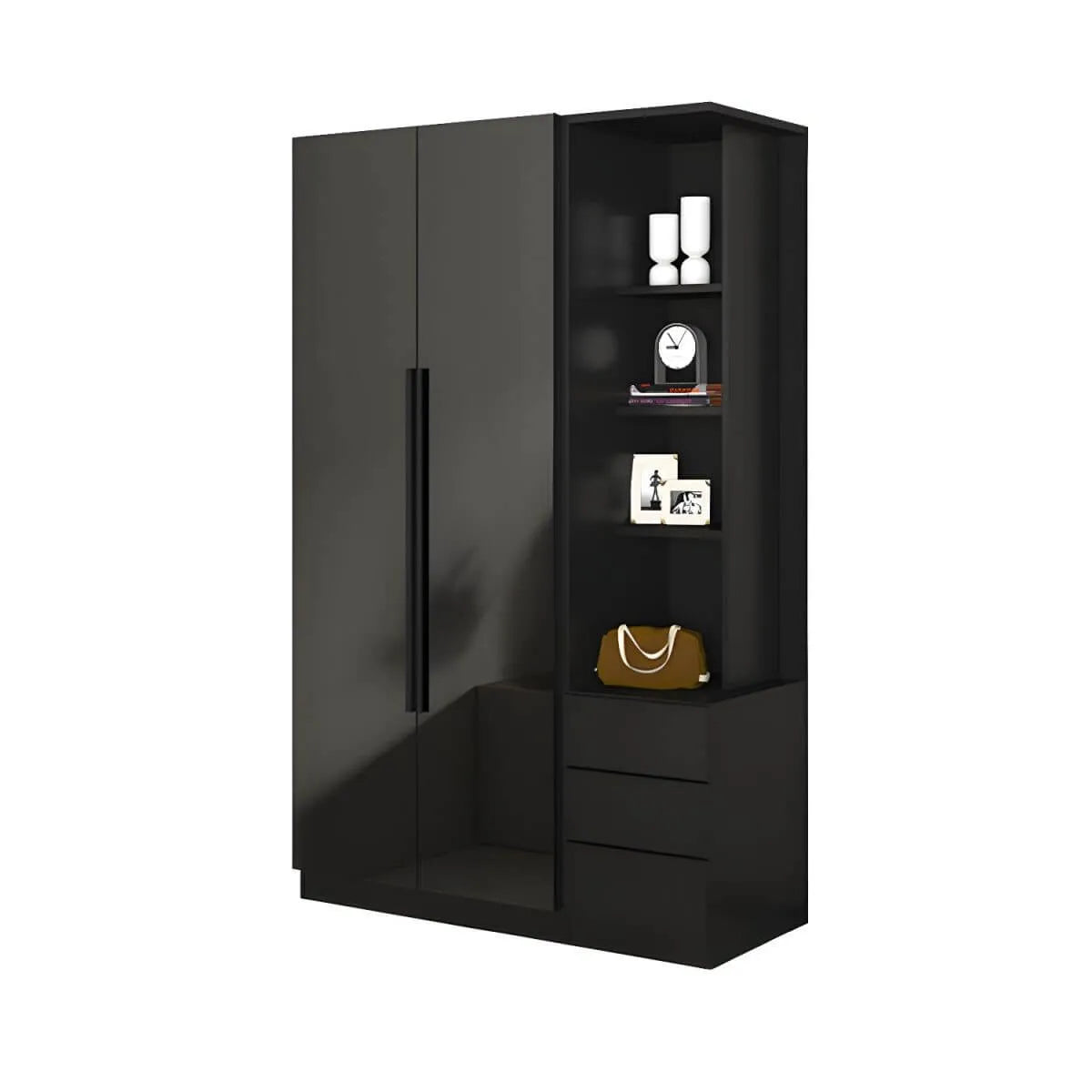 Black Glass Display Wardrobe Armoire With Soft-Close Storage