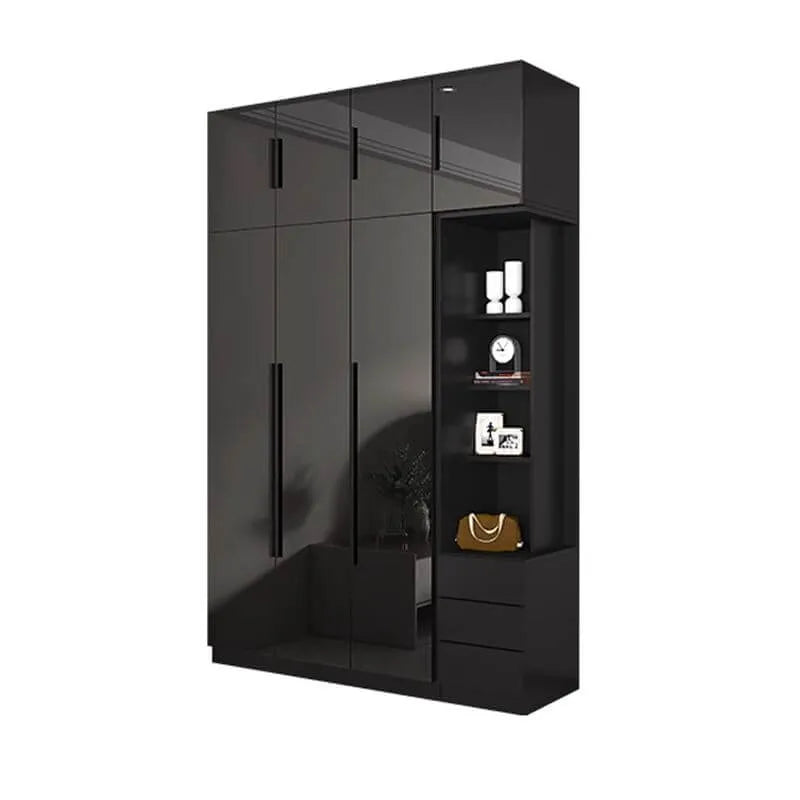 Black Glass Display Wardrobe Armoire With Soft-Close Storage