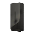 Black Glass Display Wardrobe Armoire With Soft-Close Storage