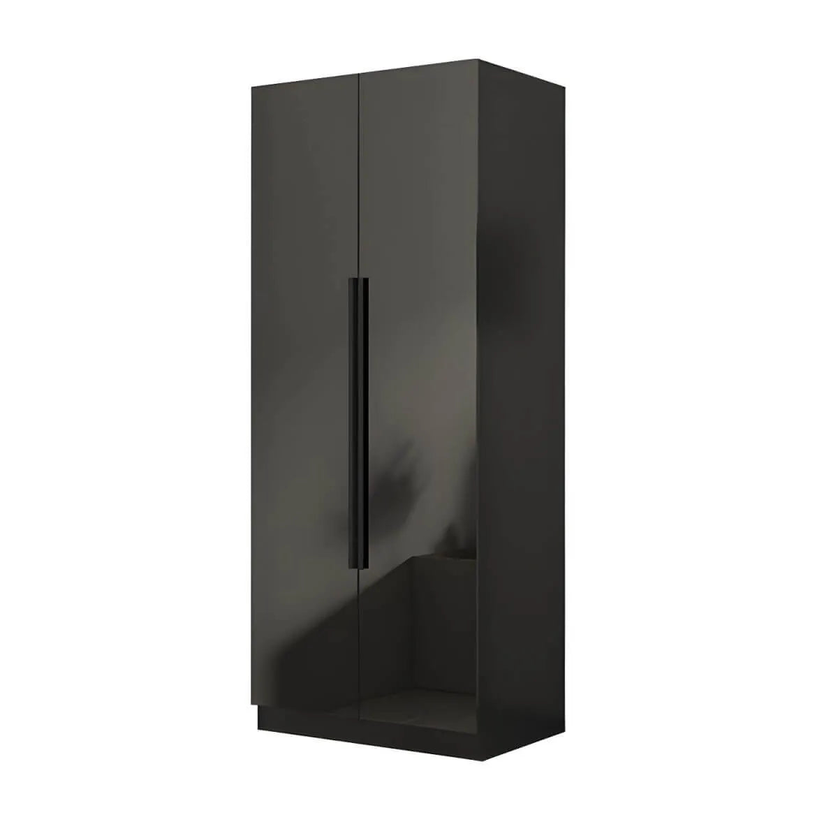 Black Glass Display Wardrobe Armoire With Soft-Close Storage