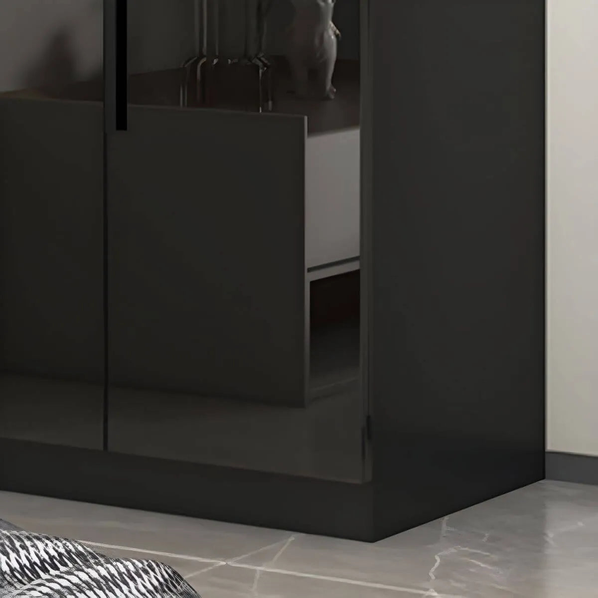 Black Glass Display Wardrobe Armoire With Soft-Close Storage