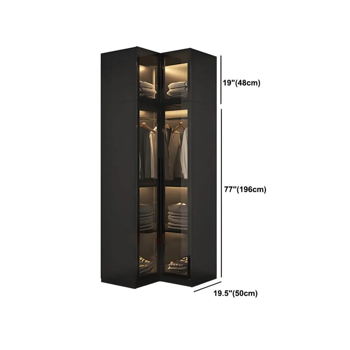 Black Glass Display Wardrobe Armoire With Soft-Close Storage Dimensions