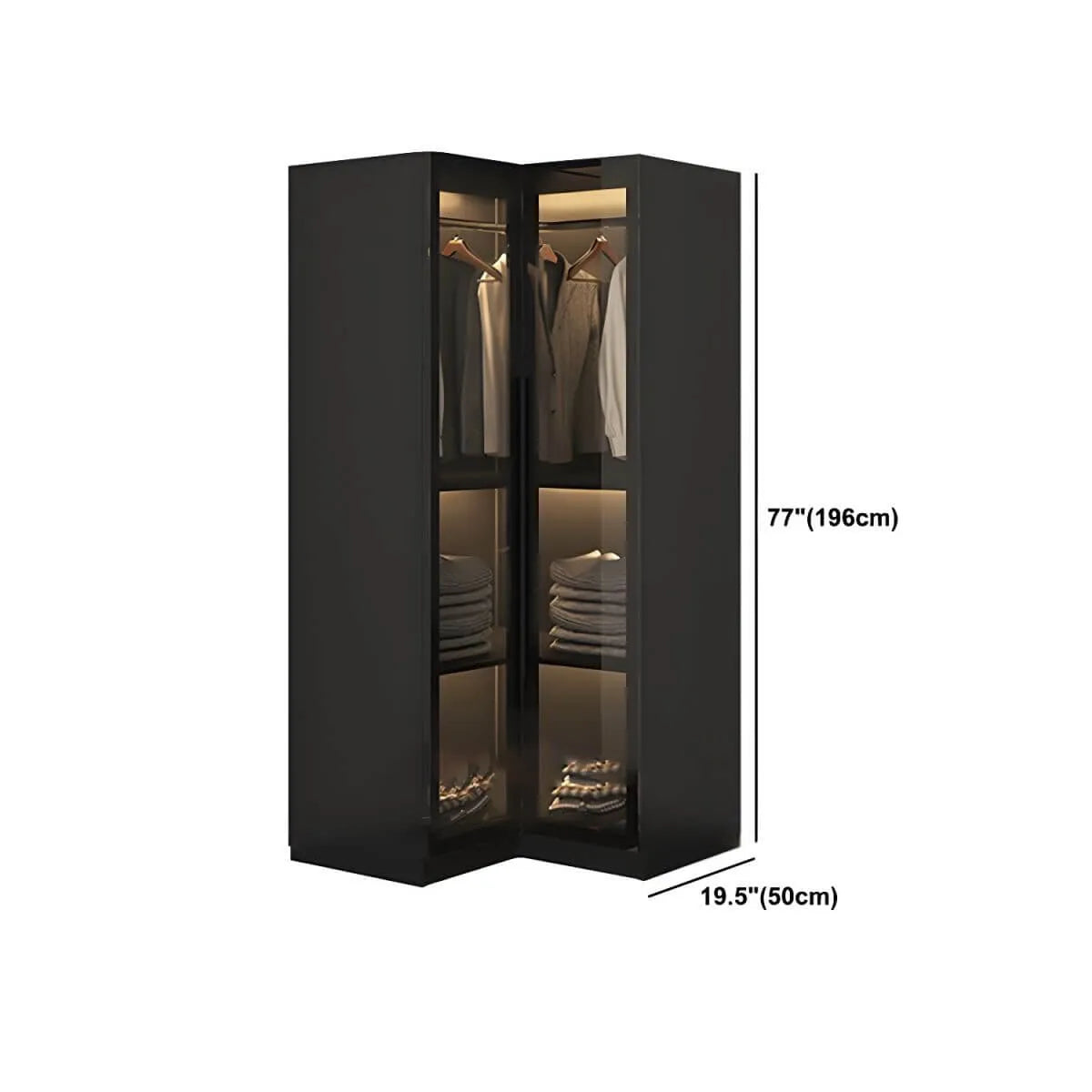 Black Glass Display Wardrobe Armoire With Soft-Close Storage Dimensions