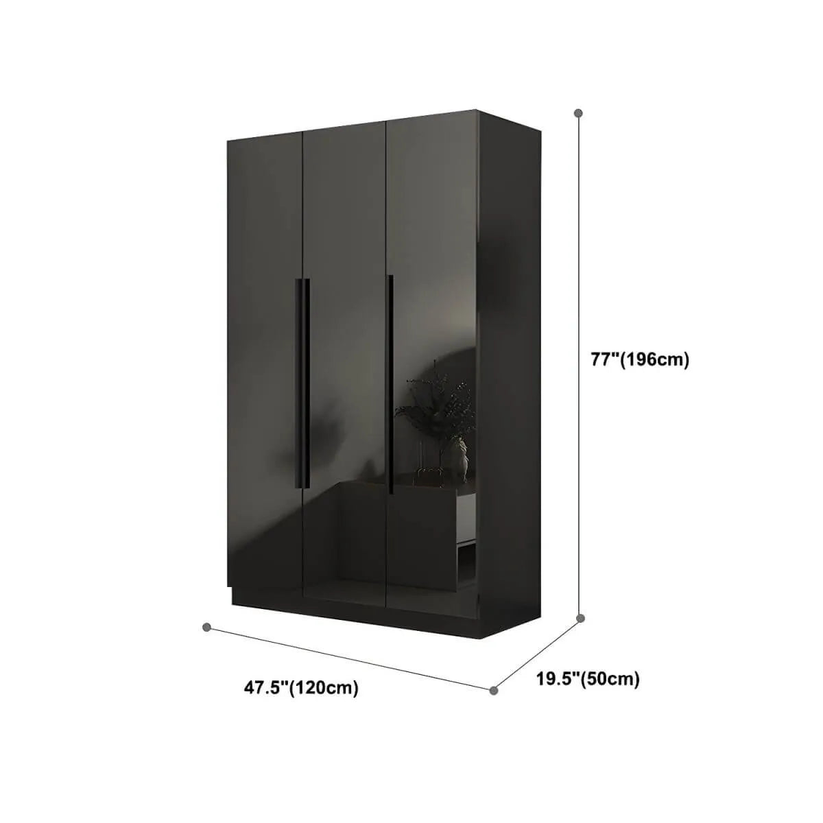 Black Glass Display Wardrobe Armoire With Soft-Close Storage Dimensions