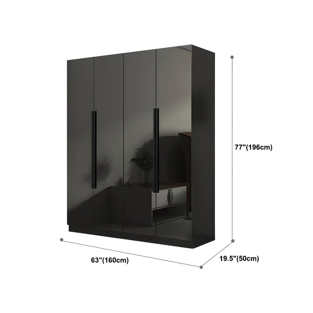 Black Glass Display Wardrobe Armoire With Soft-Close Storage Dimensions