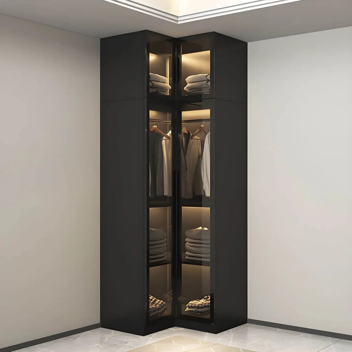 Black Glass Display Wardrobe Armoire With Soft-Close Storage Main Product Image