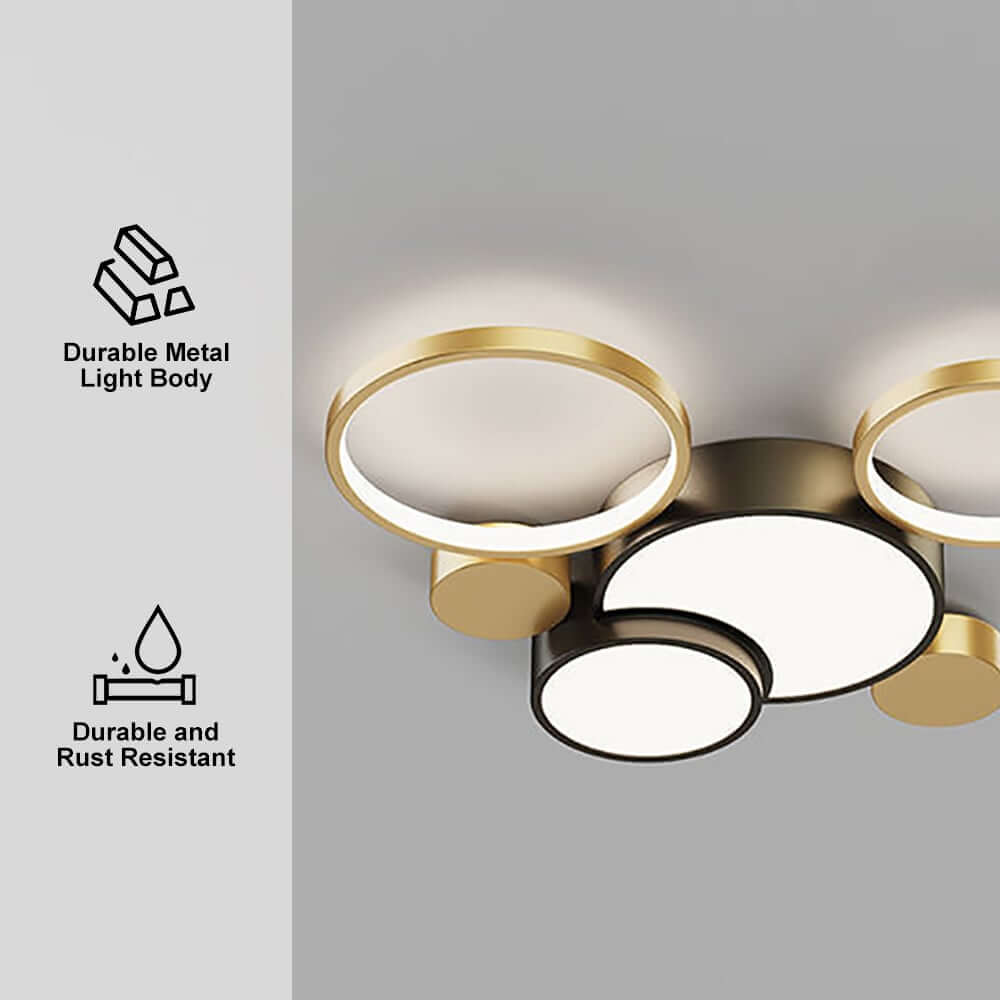 Black & Gold Circular LED Flush Mount Ceiling Light Fixture