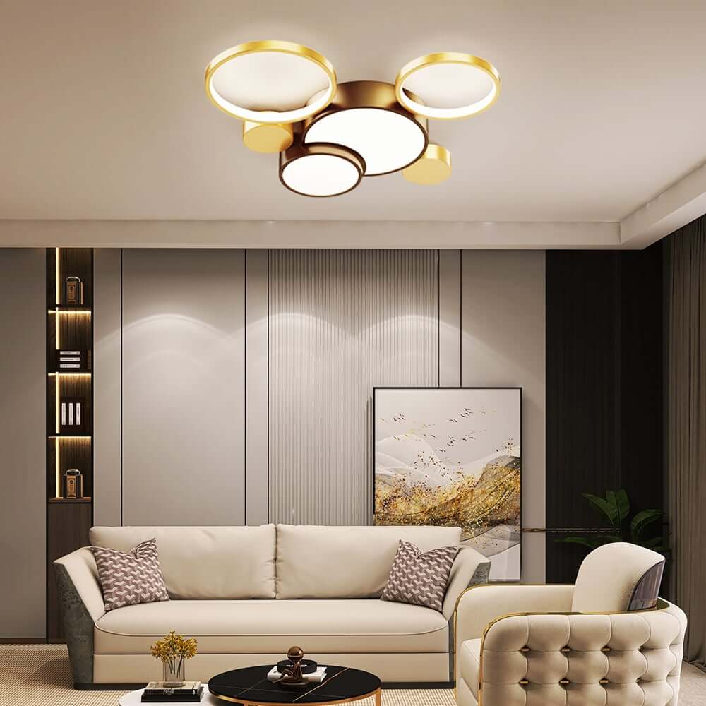 Black & Gold Circular LED Flush Mount Ceiling Light Fixture