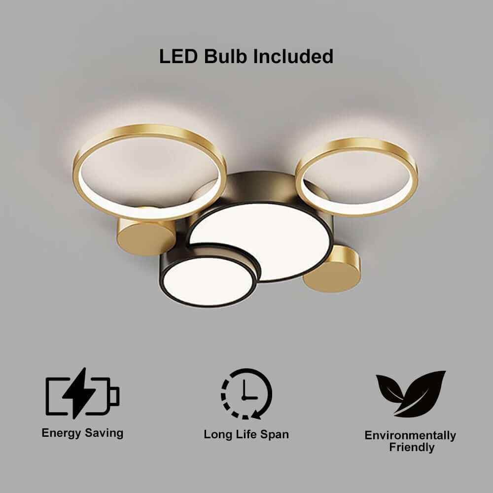 Black & Gold Circular LED Flush Mount Ceiling Light Fixture